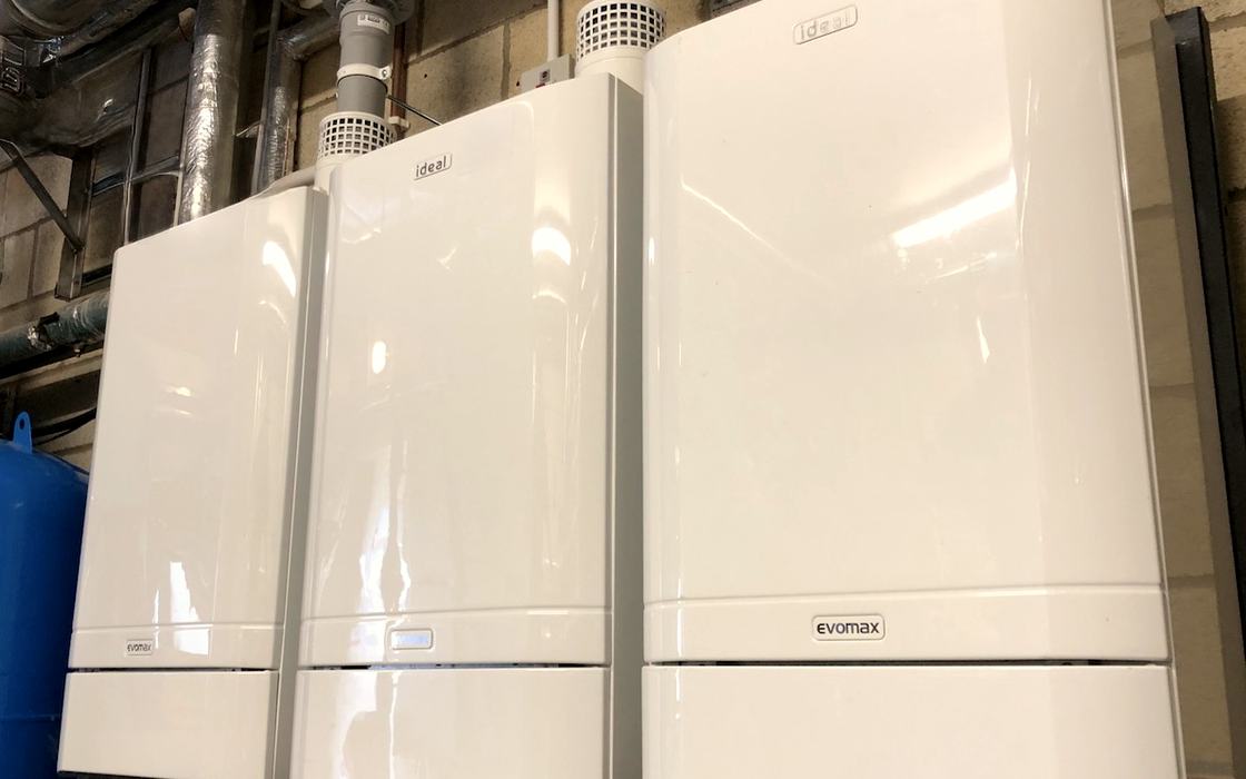 Three Ideal Evomax commercial boilers in cascade